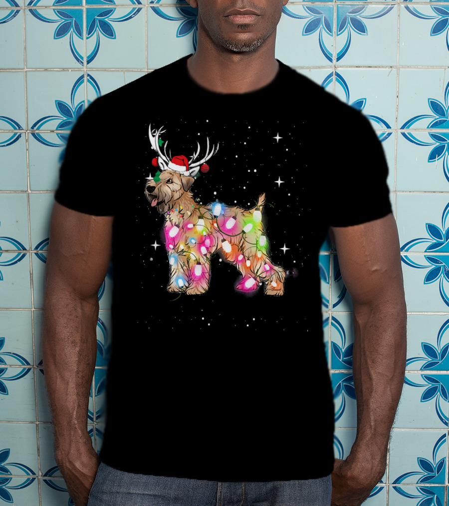 Christmas Lights Soft Coated Wheaten Terrier Santa Hat Antlers Snowflakes T-Shirt