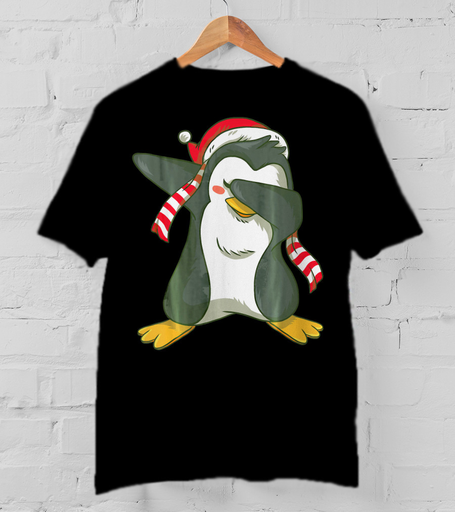 Dabbing Penguin Dab Dance Santa Hat Christmas T-Shirt