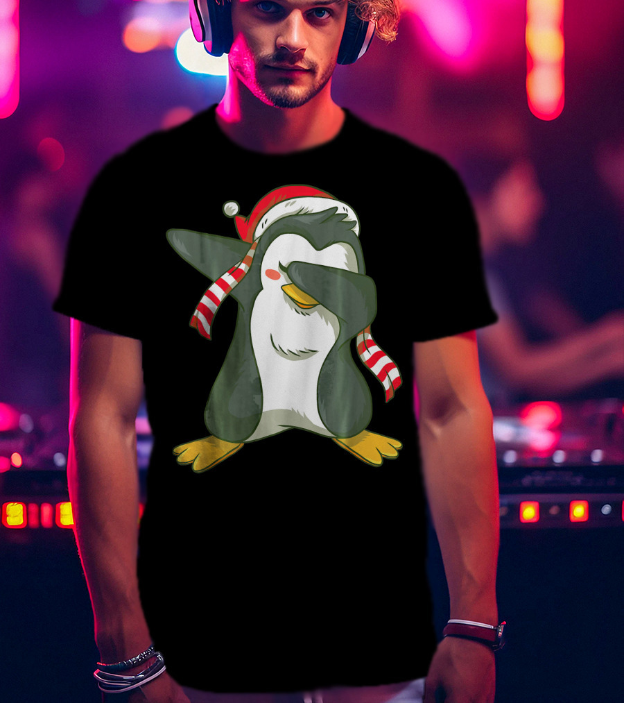Dabbing Penguin Dab Dance Santa Hat Christmas T-Shirt