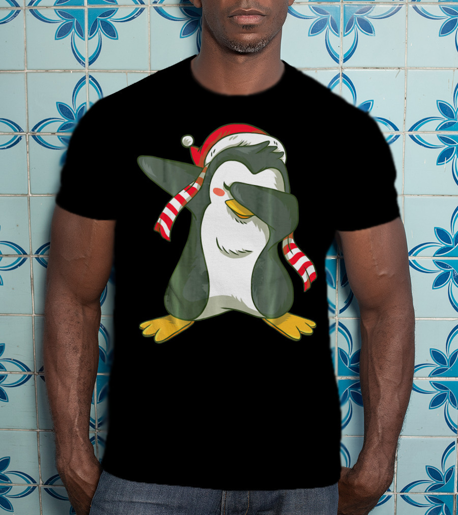 Dabbing Penguin Dab Dance Santa Hat Christmas T-Shirt