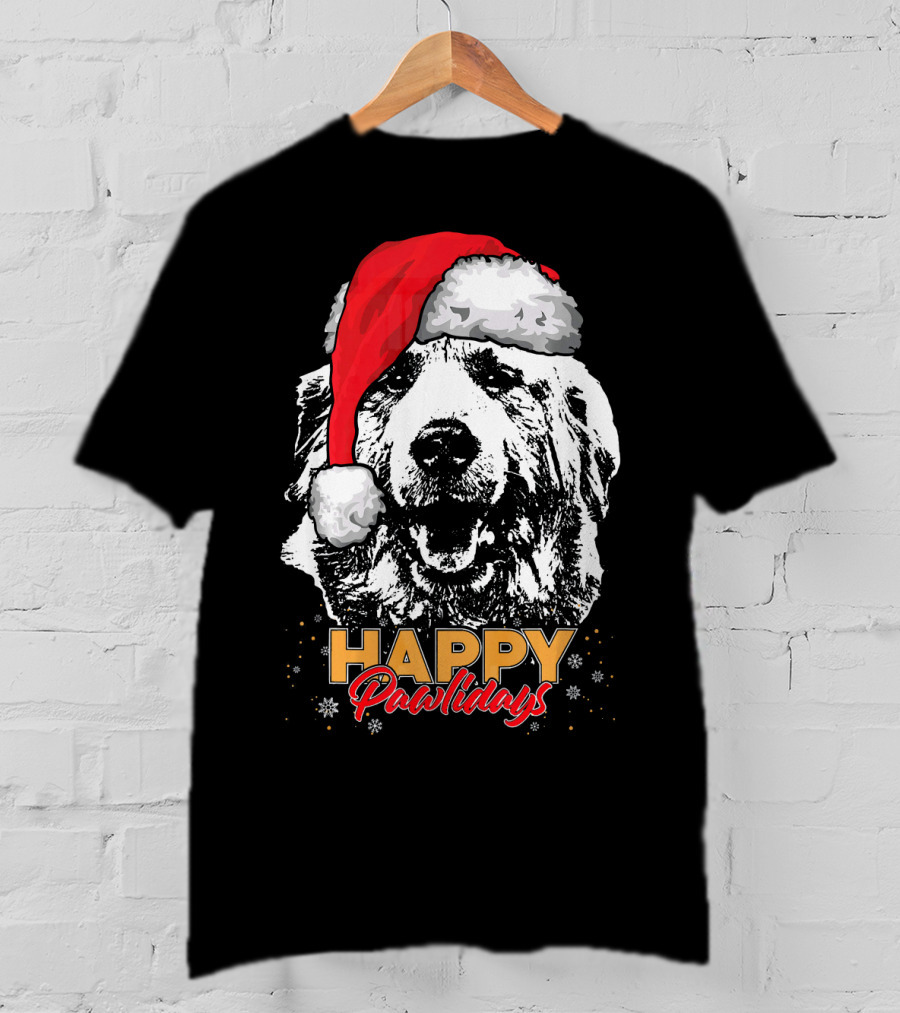 Happy Pawlidays Funny Christmas Great Pyrenees Santa Hat T-Shirt