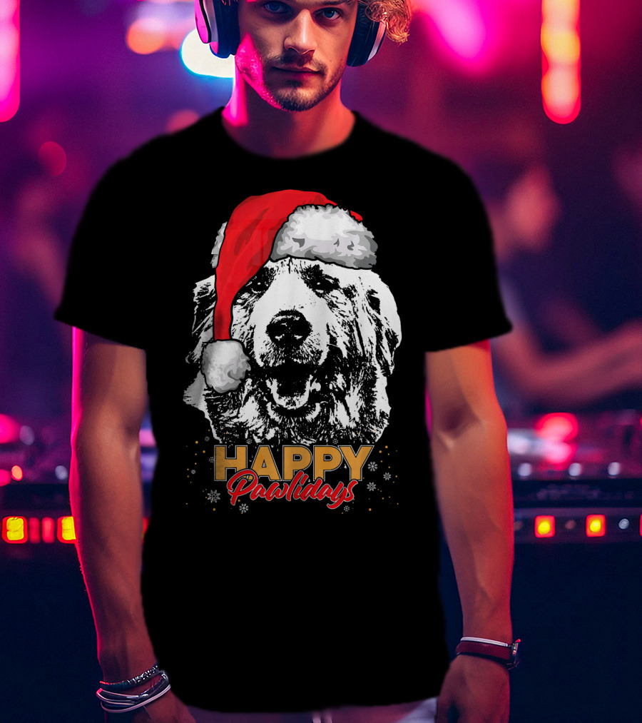 Happy Pawlidays Funny Christmas Great Pyrenees Santa Hat T-Shirt