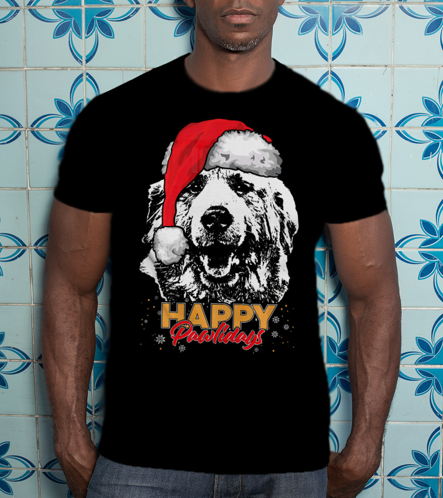 Happy Pawlidays Funny Christmas Great Pyrenees Santa Hat T-Shirt