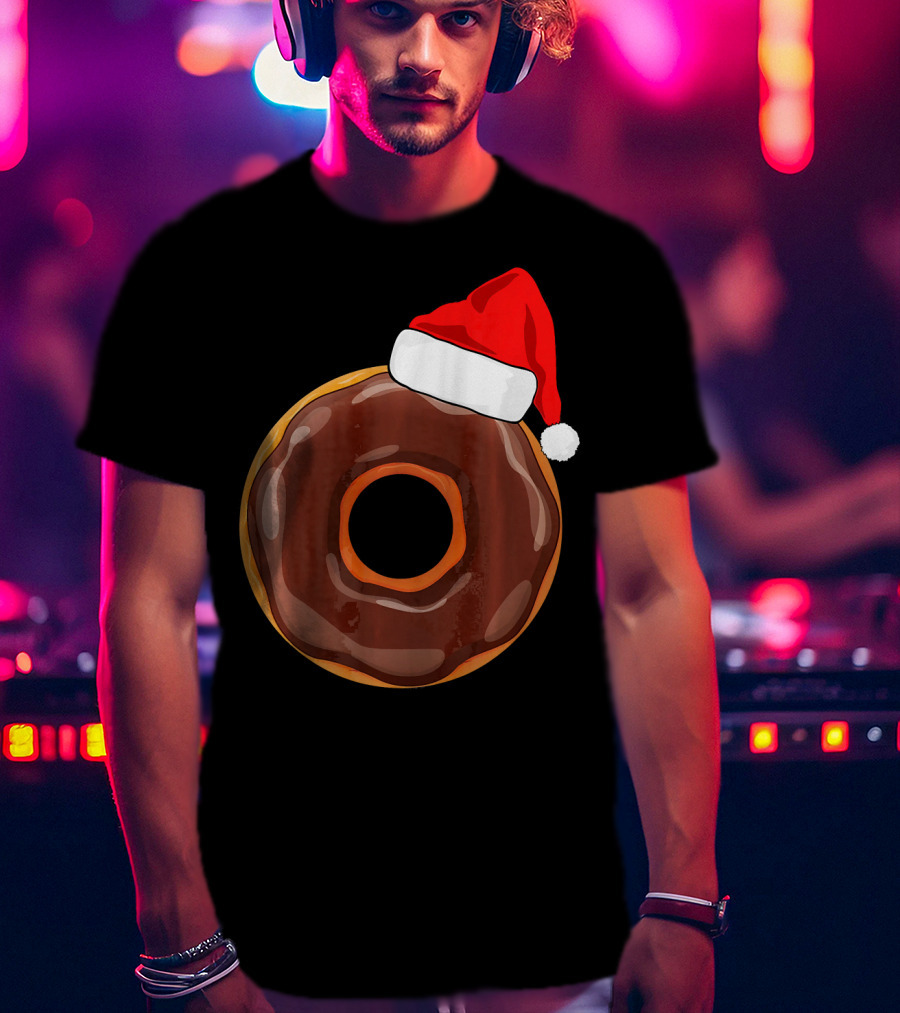 Chocolate Donut Santa Hat Matching Chris Christmas T-Shirt