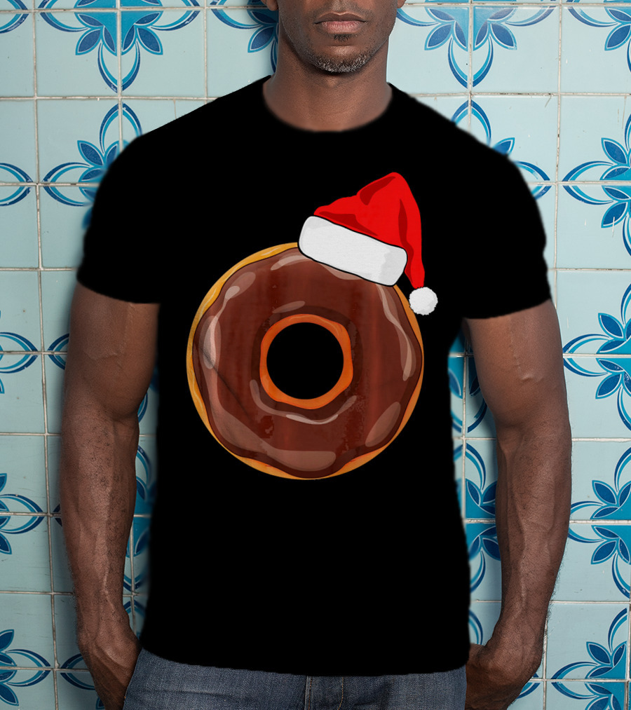 Chocolate Donut Santa Hat Matching Chris Christmas T-Shirt