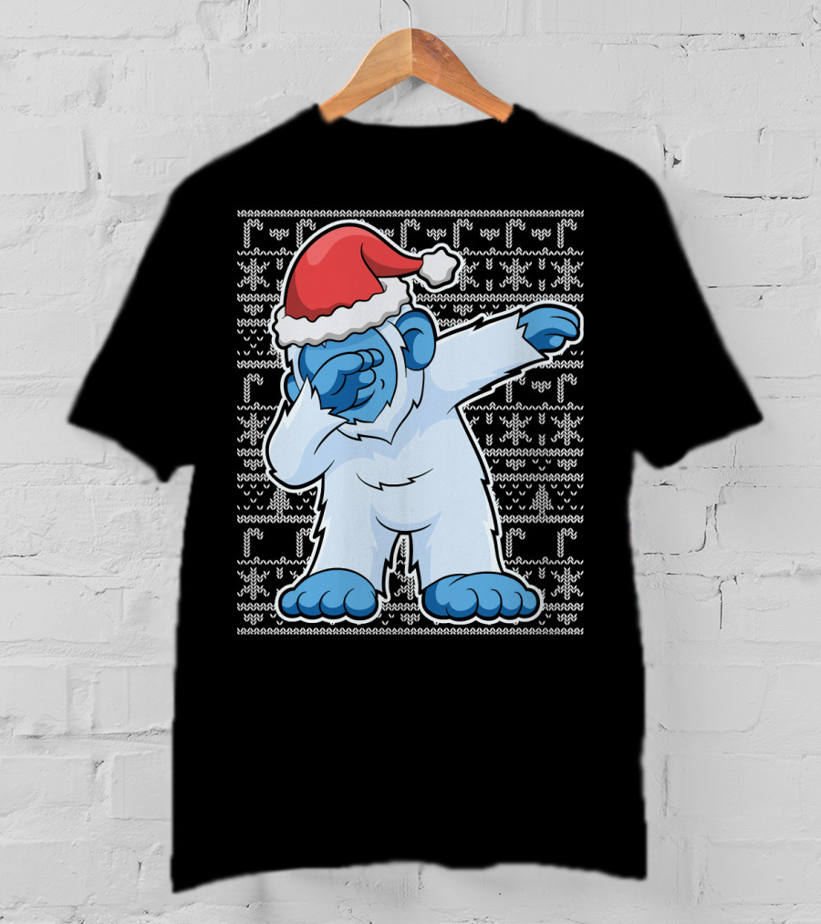 Christmas Abominable Snowman Bigfoot Dabbing Santa Hat T-Shirt