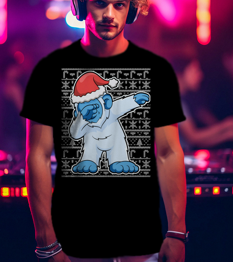 Christmas Abominable Snowman Bigfoot Dabbing Santa Hat T-Shirt