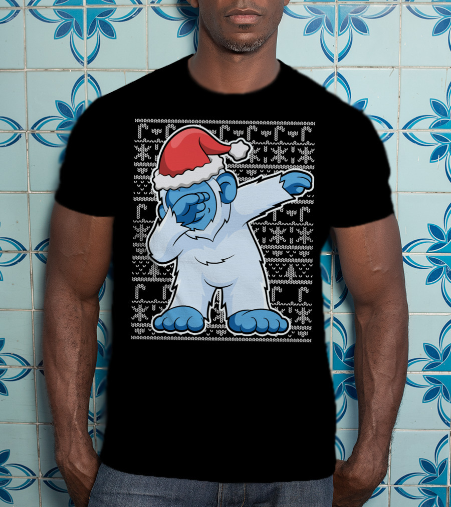 Christmas Abominable Snowman Bigfoot Dabbing Santa Hat T-Shirt