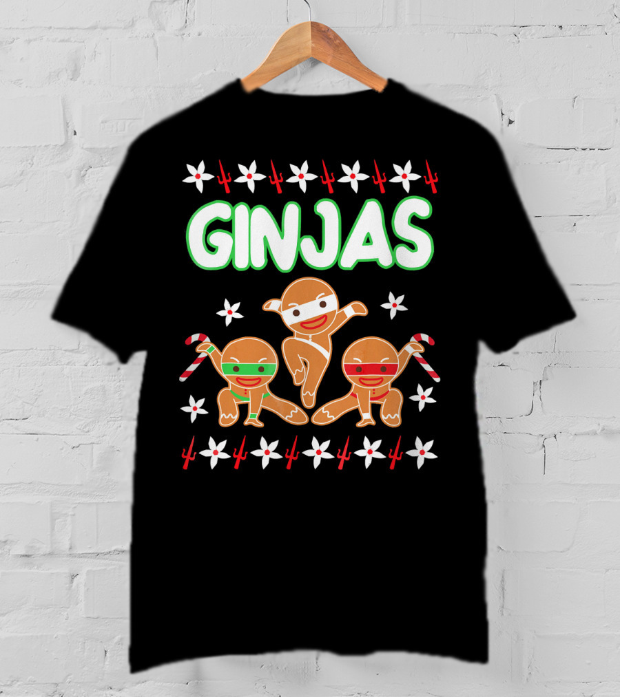 GINJAS Fighting Gingerbread Man Christmas T-Shirt