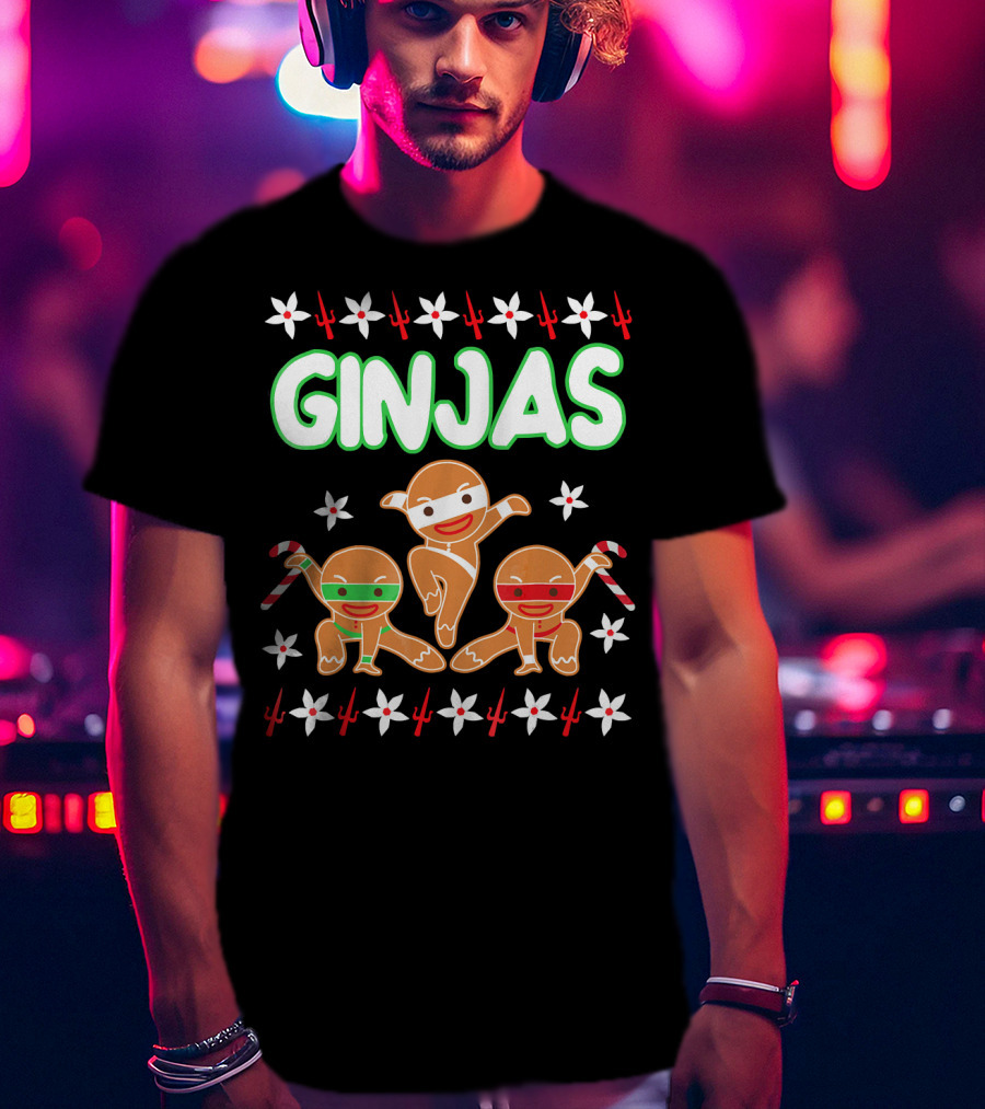 GINJAS Fighting Gingerbread Man Christmas T-Shirt