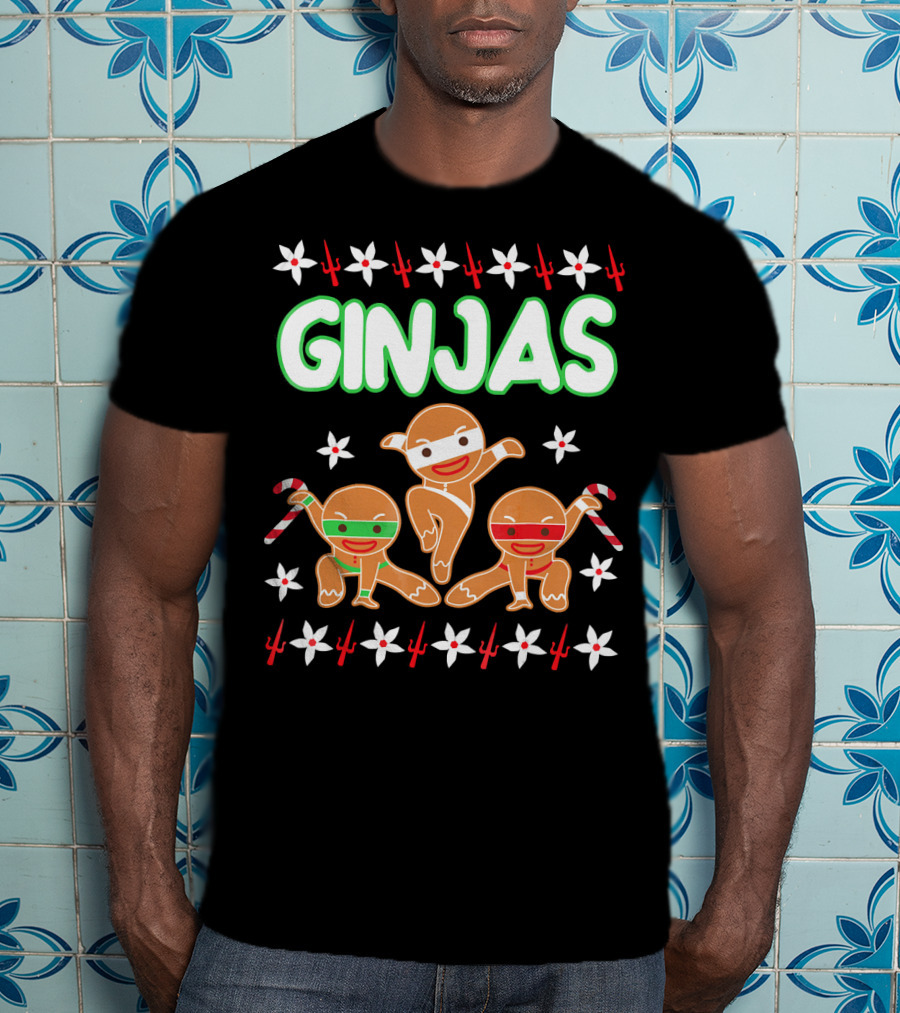 GINJAS Fighting Gingerbread Man Christmas T-Shirt