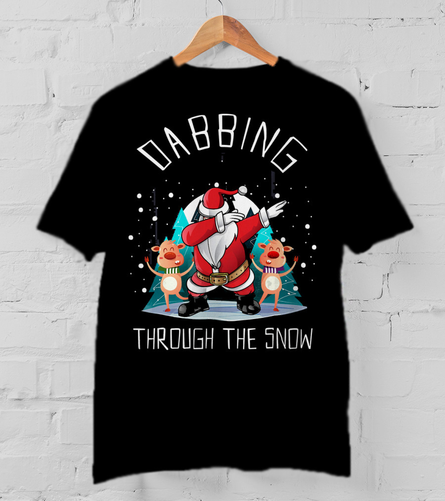 Dabbing Santa Through The Snow With Reindeer T-Shirt