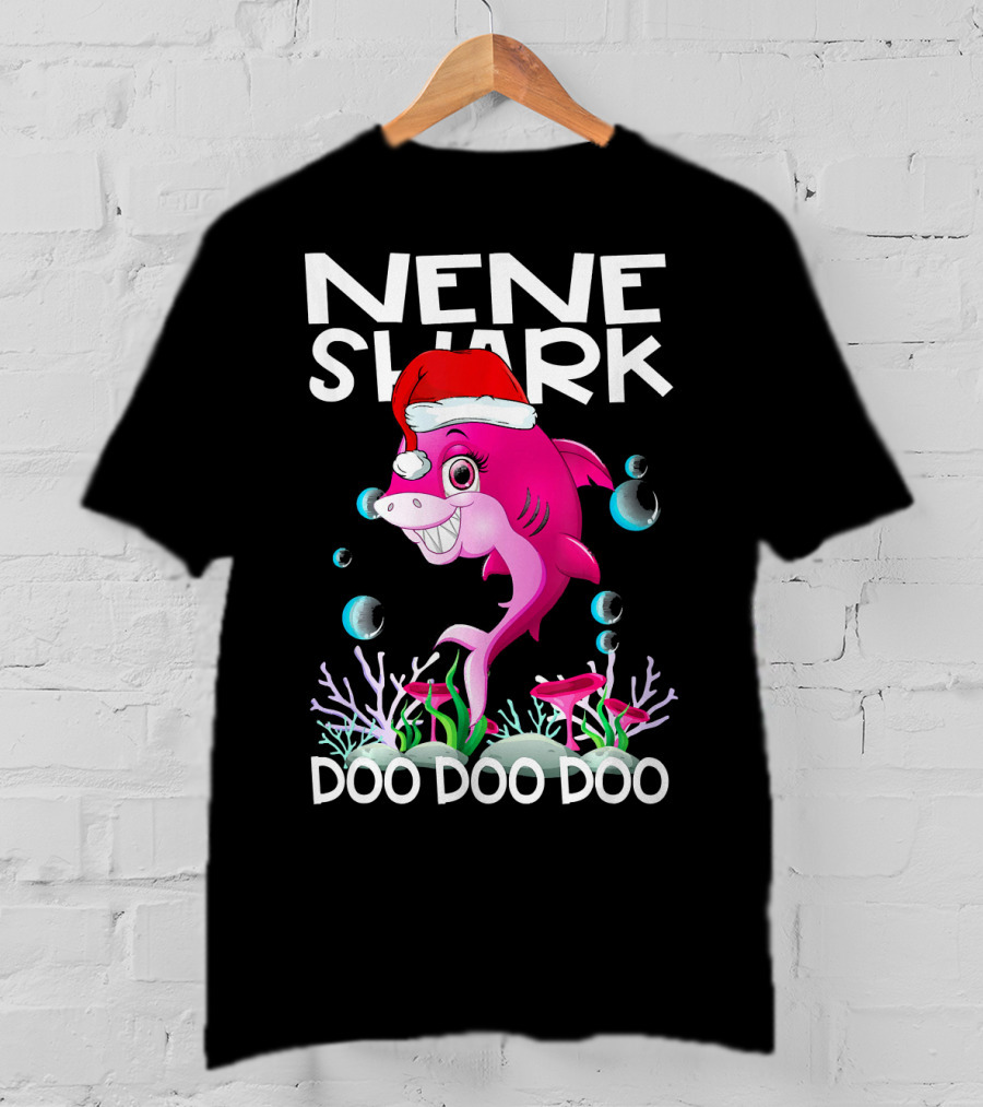 Nene Shark Doo Doo Doo Santa Hat Coral Bubbles T-Shirt