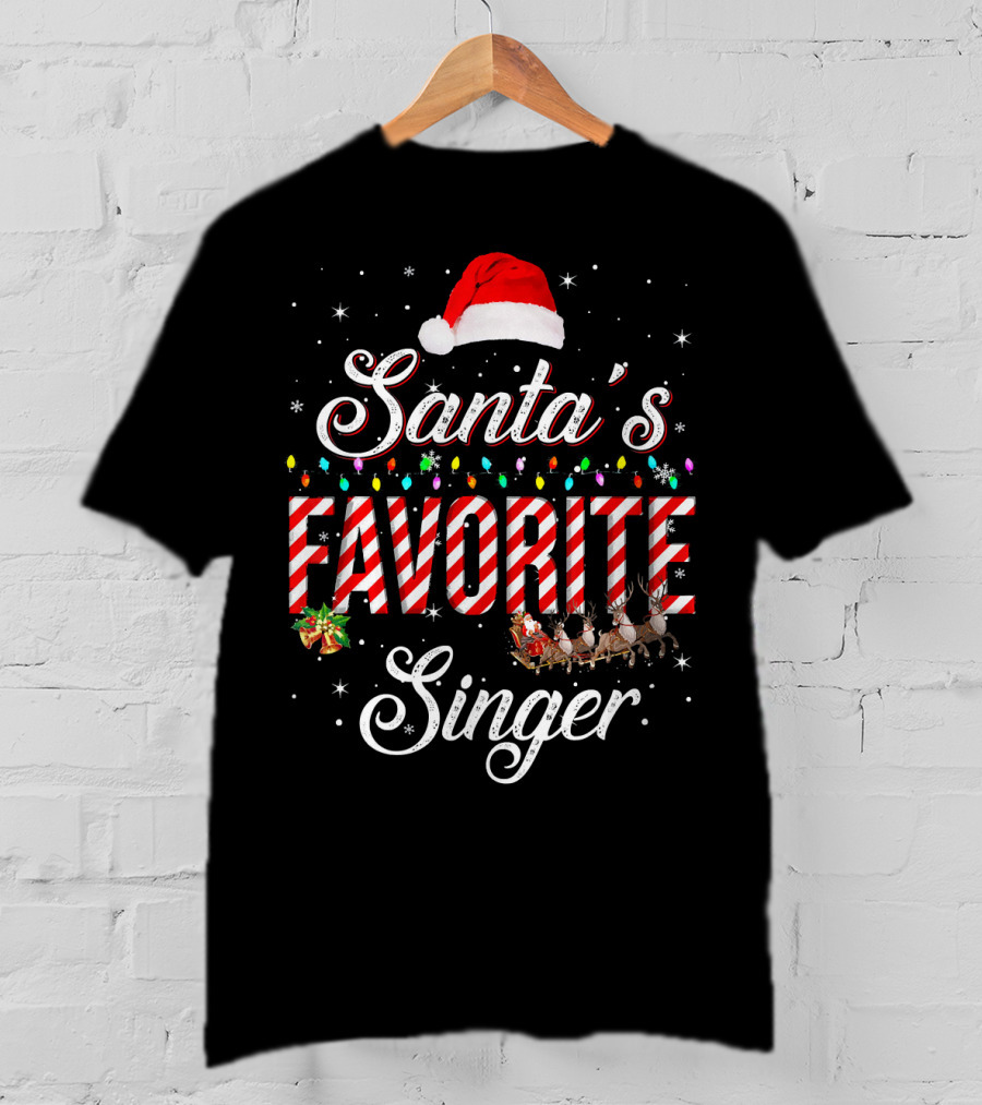 Santa's Favorite Singer With Festive Lights And Reindeer T-Shirt