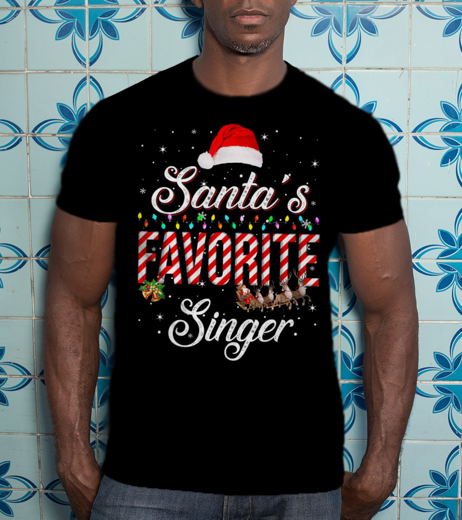 Santa's Favorite Singer With Festive Lights And Reindeer T-Shirt