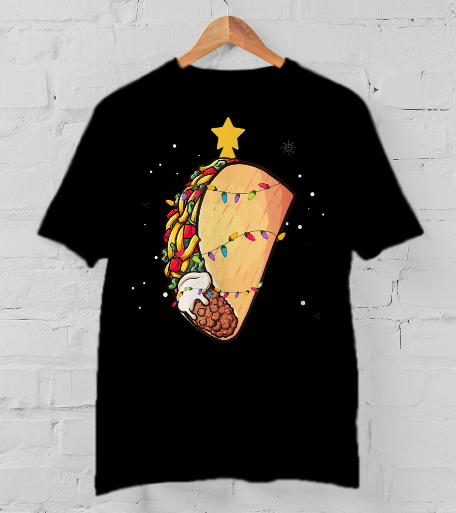 Taco Christmas Lights Wrapped Festive Star Holiday T-Shirt
