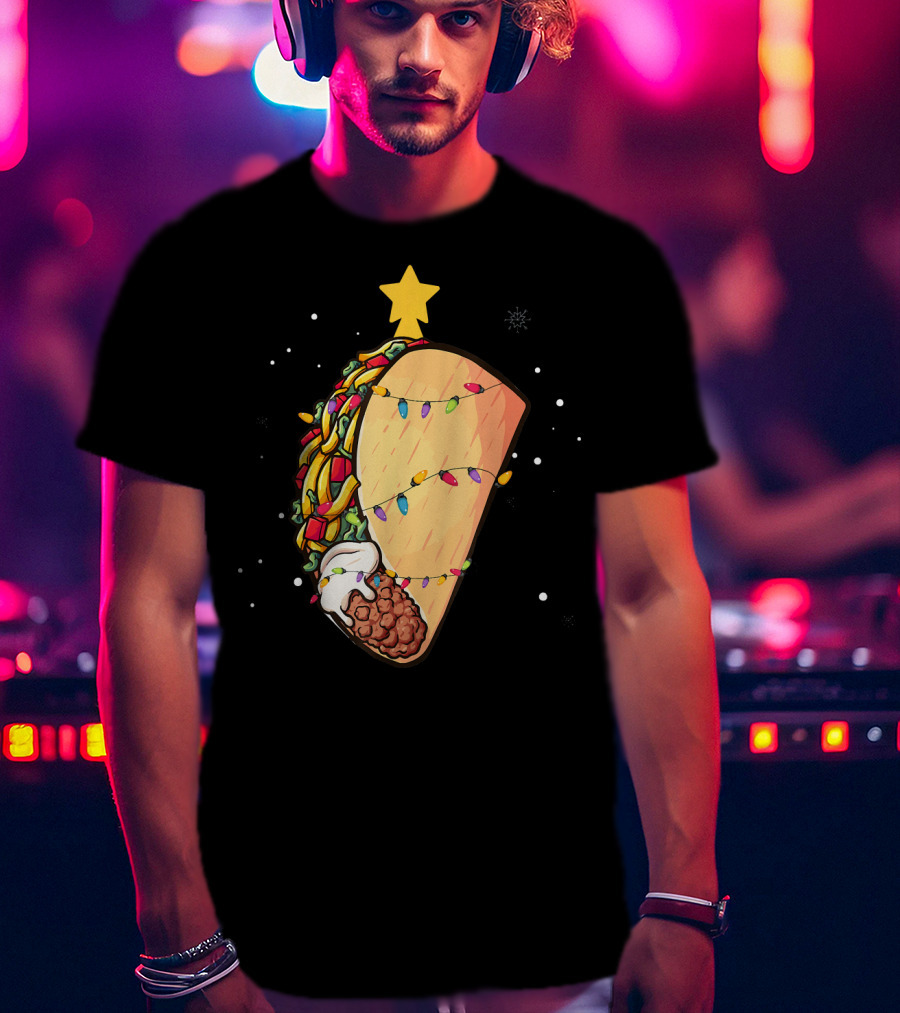 Taco Christmas Lights Wrapped Festive Star Holiday T-Shirt