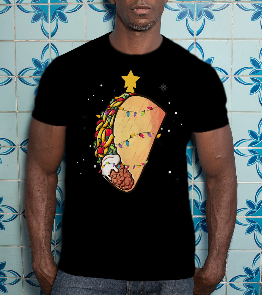 Taco Christmas Lights Wrapped Festive Star Holiday T-Shirt