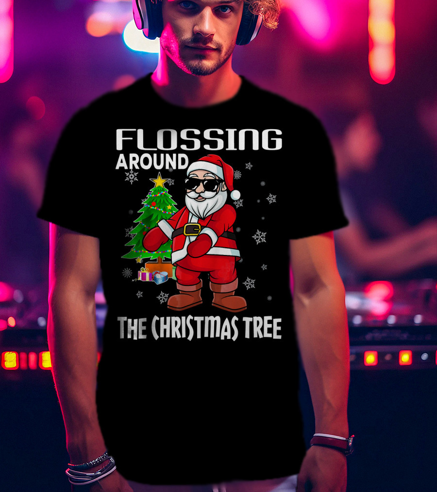 Flossing Around The Christmas Tree Santa Dance T-Shirt