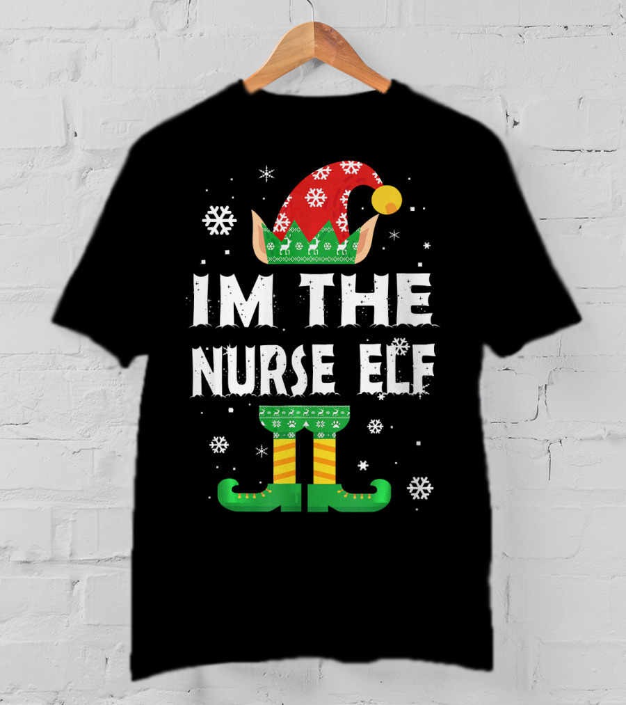 Im The Nurse Elf Matching Family Group Christmas Holiday Snowflakes T-Shirt