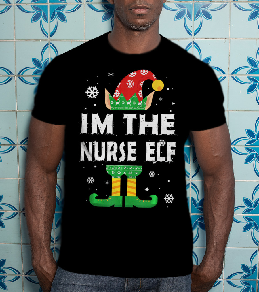 Im The Nurse Elf Matching Family Group Christmas Holiday Snowflakes T-Shirt