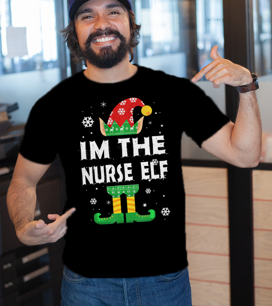 Im The Nurse Elf Matching Family Group Christmas Holiday Snowflakes T-Shirt