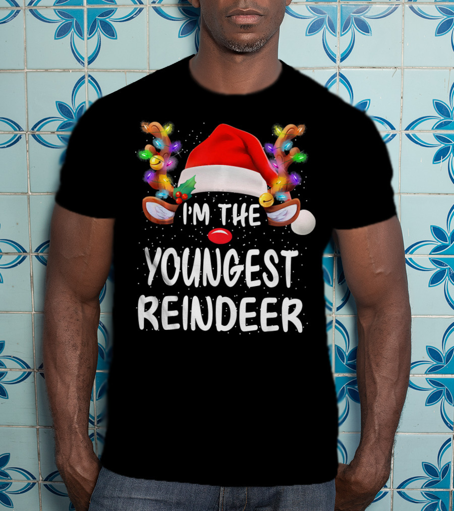 I'm The Youngest Reindeer Santa Hat Light-Up Antlers Snowfall T-Shirt