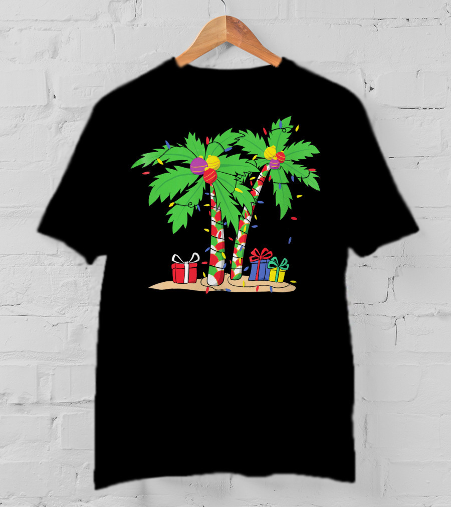 Decorated Christmas Palm Tree With Holiday Lights And Gifts T-Shirt