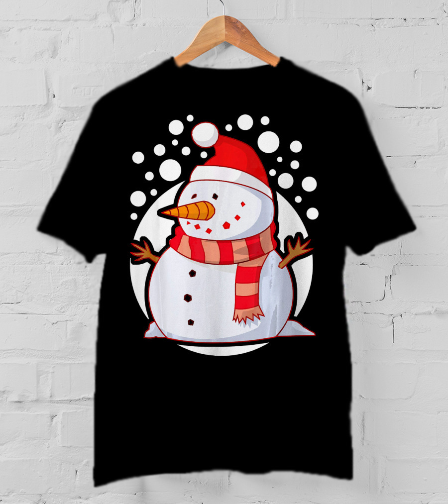 Winter Christmas Santa Snowman In Red Scarf And Hat T-Shirt