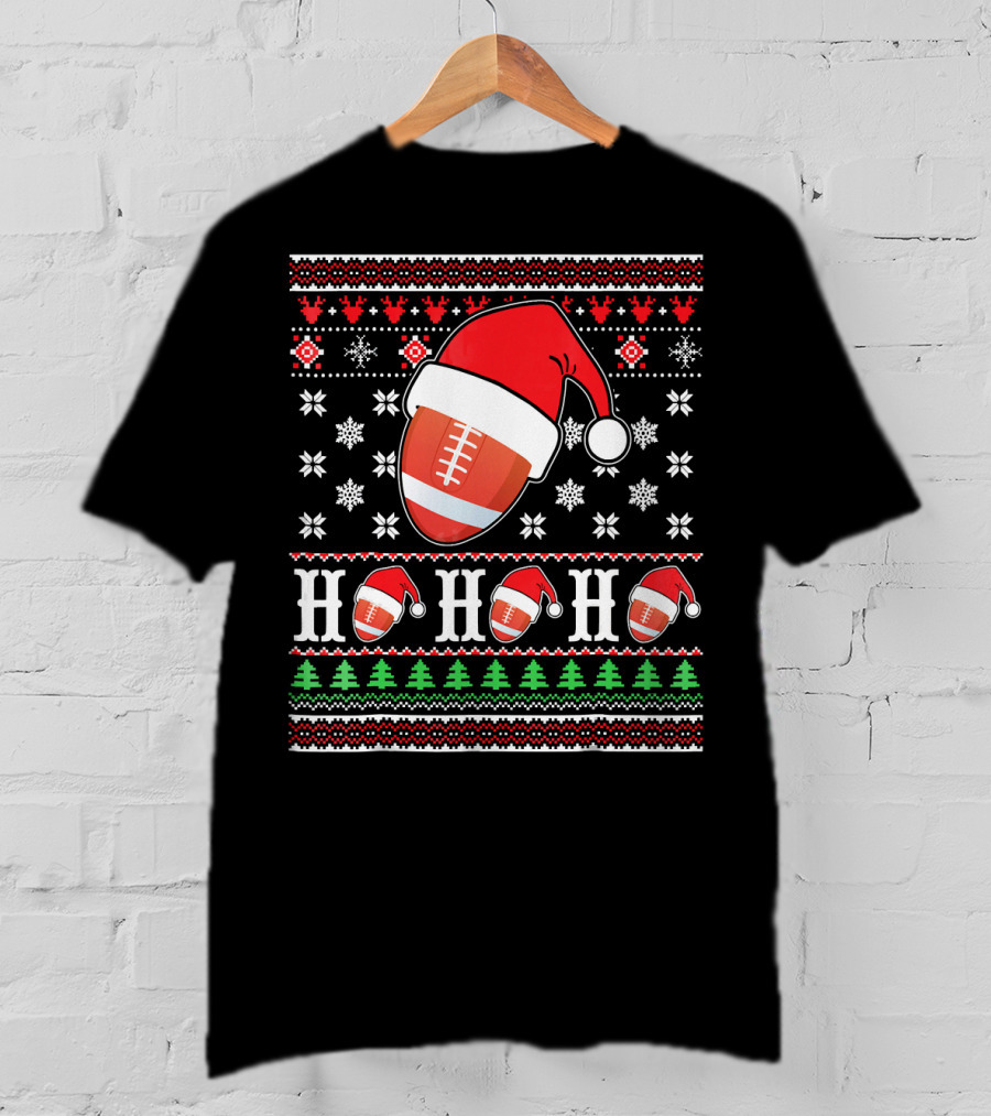 Ugly Christmas Football Santa Claus HO HO HO Holiday T-Shirt