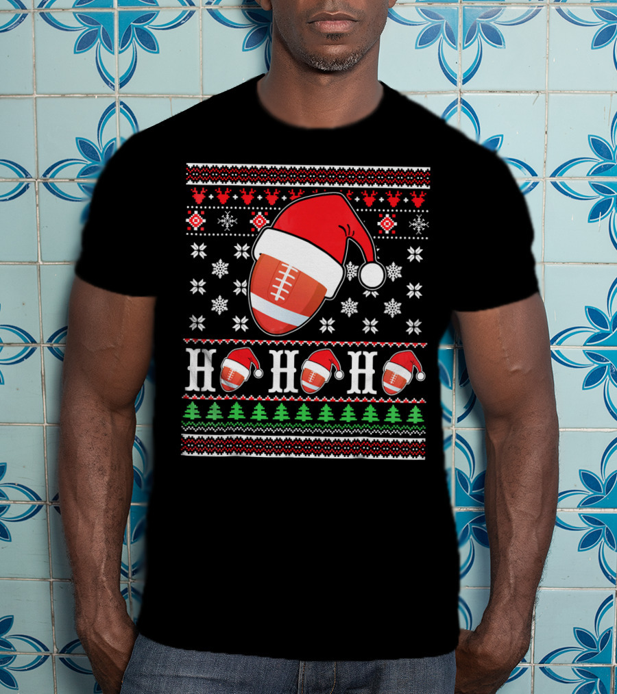 Ugly Christmas Football Santa Claus HO HO HO Holiday T-Shirt