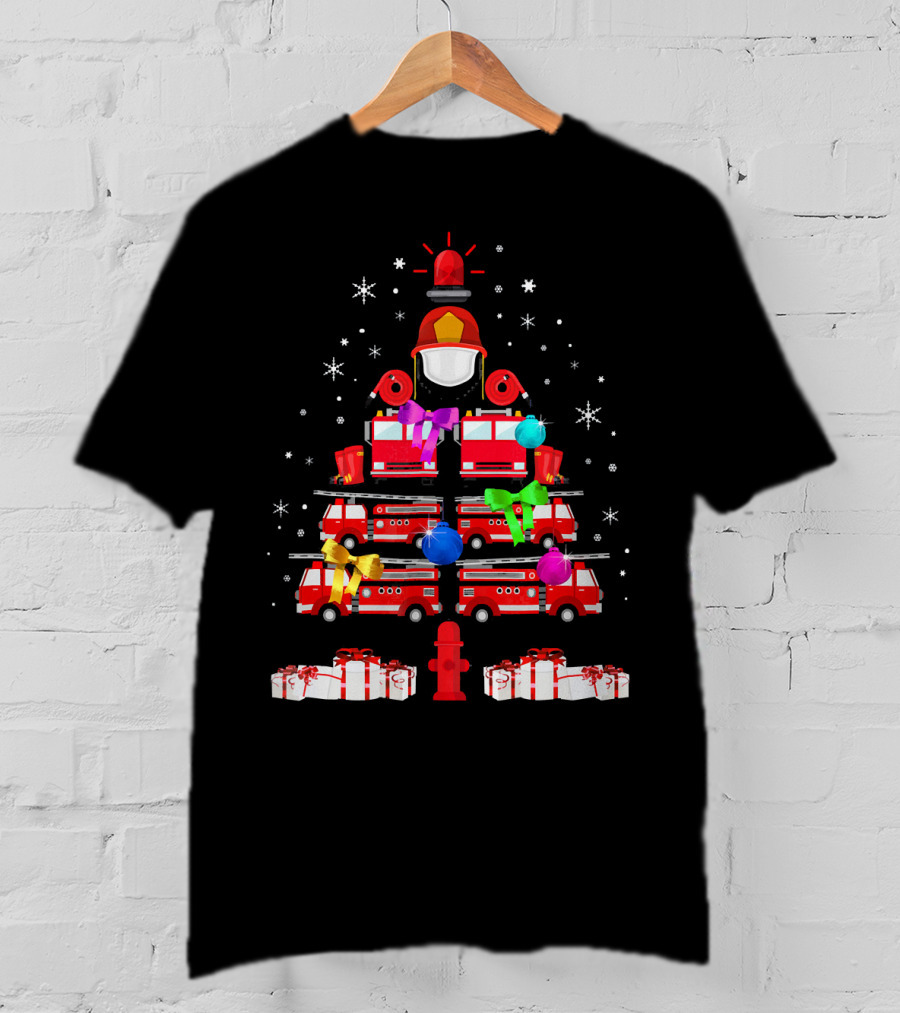 Funny Firefighters Christmas Tree Ornaments Gifts Firetrucks Helmets Hydrant T-Shirt