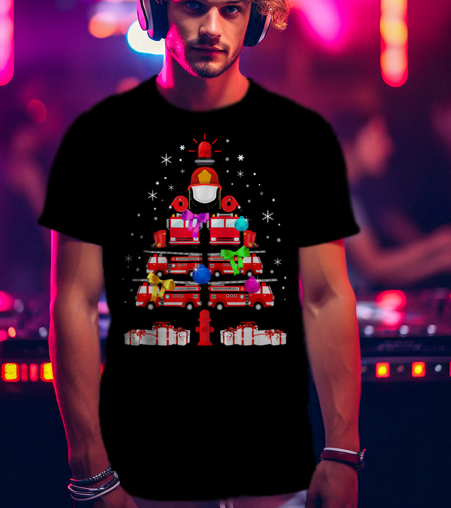 Funny Firefighters Christmas Tree Ornaments Gifts Firetrucks Helmets Hydrant T-Shirt