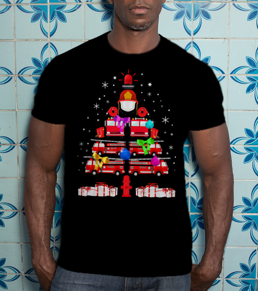 Funny Firefighters Christmas Tree Ornaments Gifts Firetrucks Helmets Hydrant T-Shirt