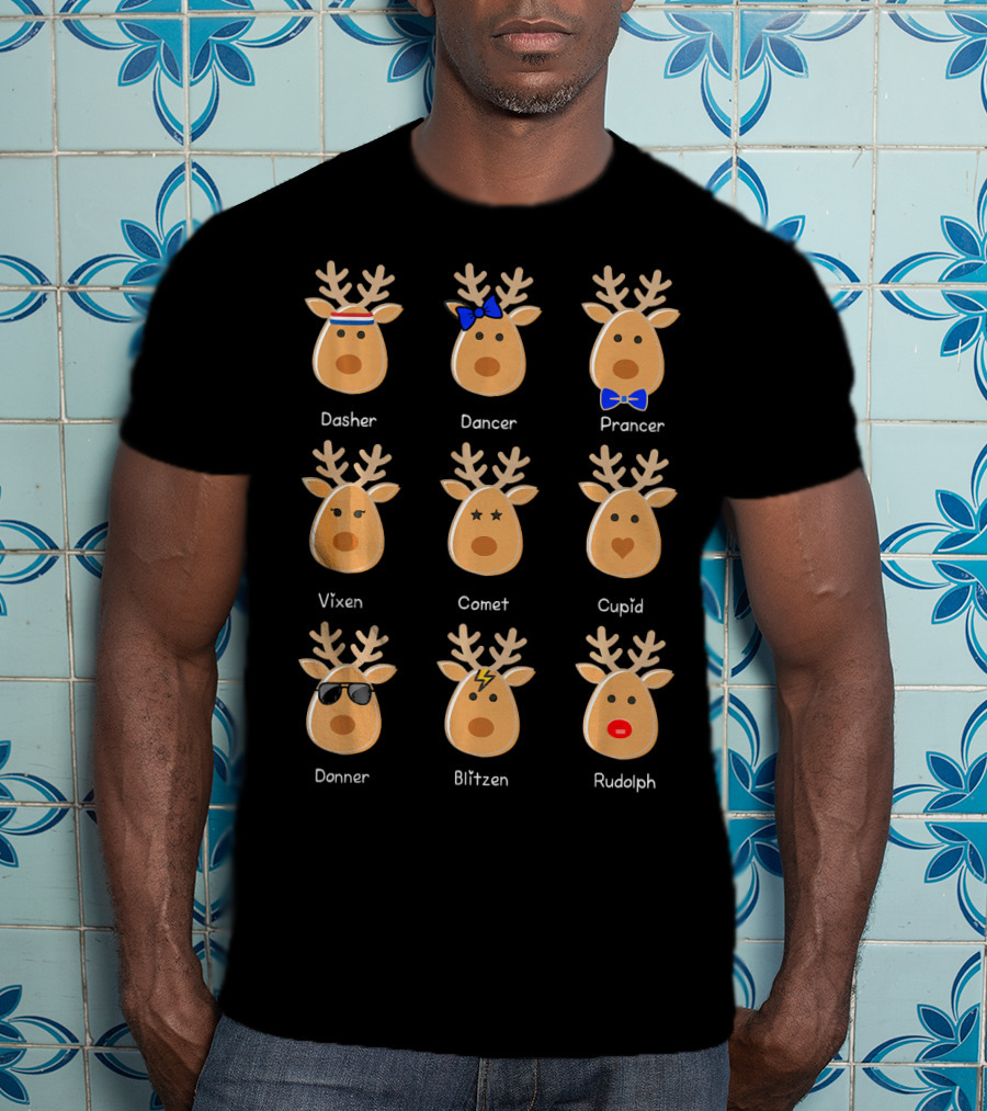 Cute Rudolph The Red-Nosed Reindeer Dasher Dancer Prancer Vixen Comet Cupid Donner Blitzen T-Shirt