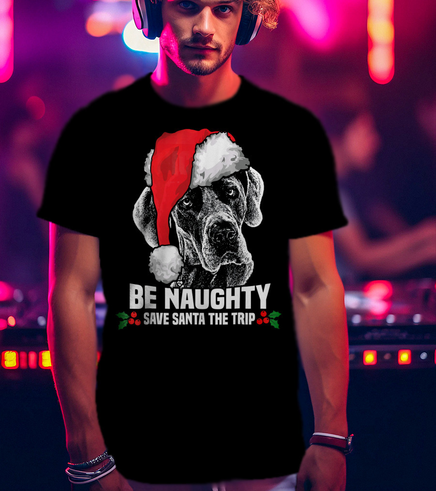 Be Naughty Save Santa The Trip Great Dane Santa Hat T-Shirt