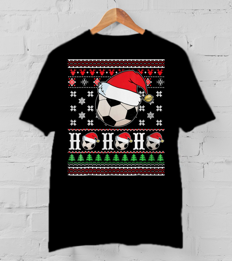 UglySoccer Santa Claus HO HO Christmas Soccer Ball Santa Hat T-Shirt