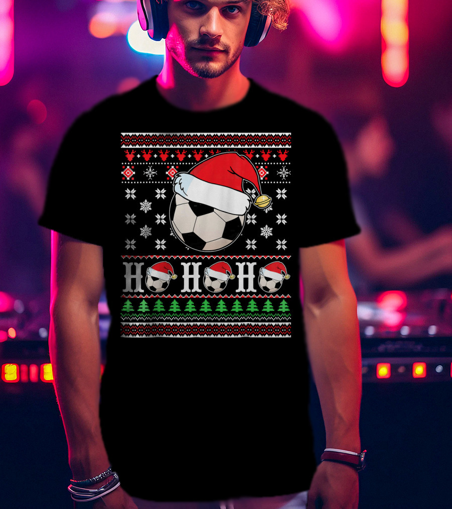 UglySoccer Santa Claus HO HO Christmas Soccer Ball Santa Hat T-Shirt