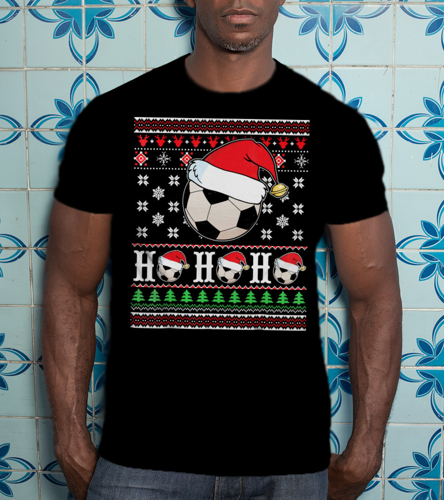 UglySoccer Santa Claus HO HO Christmas Soccer Ball Santa Hat T-Shirt