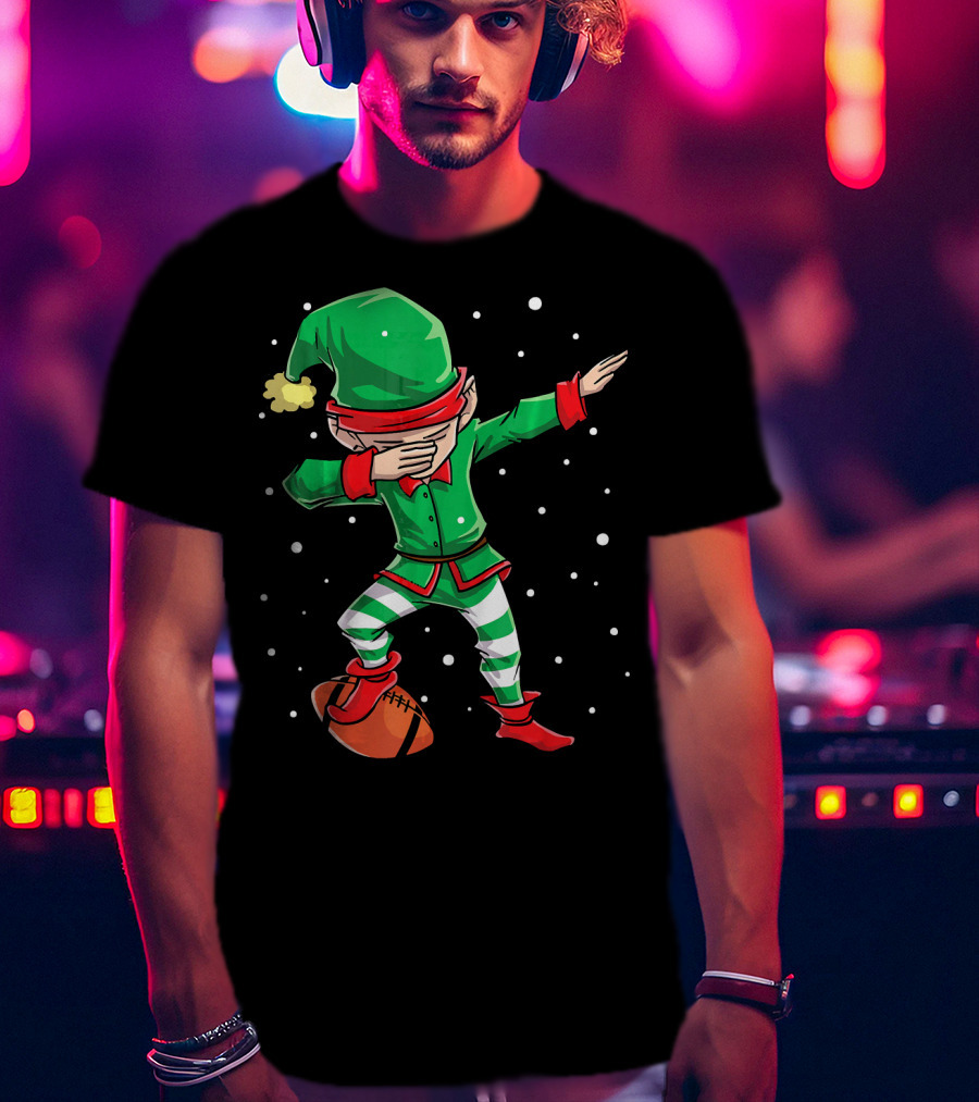 Dabbing Elf Christmas Football Holiday Fun T-Shirt