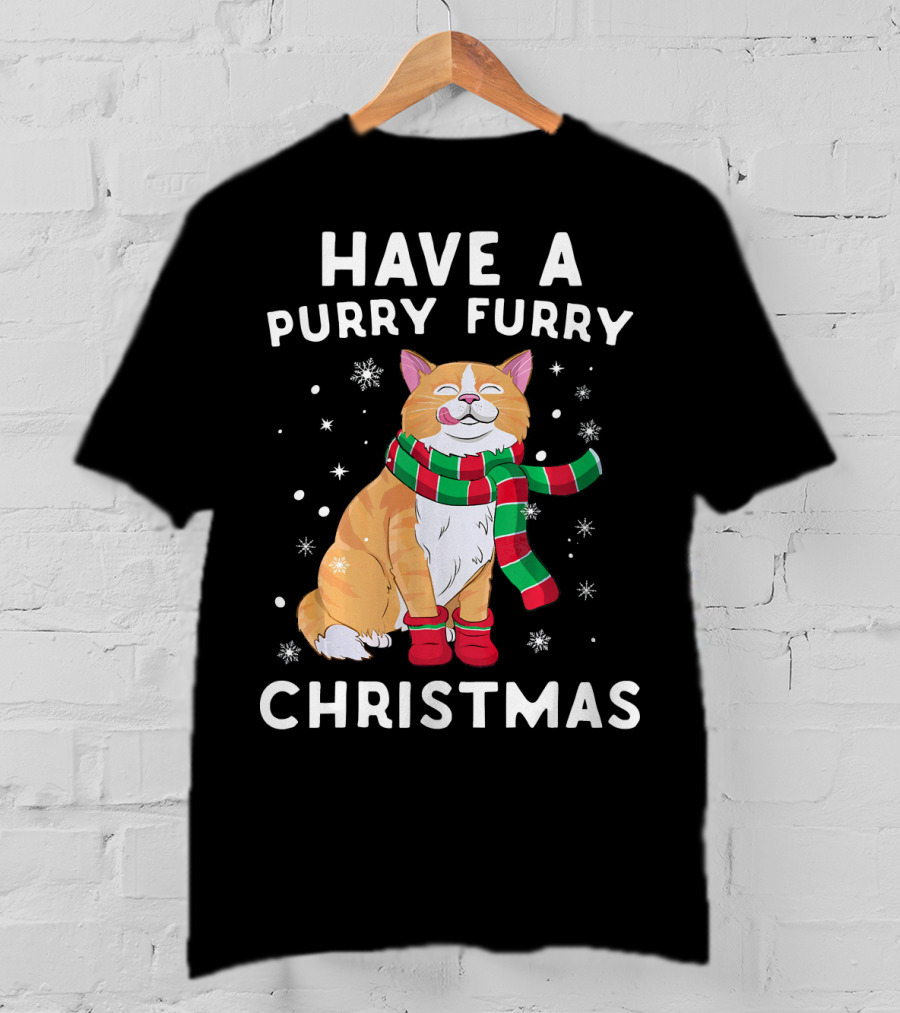 Have A Purry Furry Christmas Snowflakes And Cat With Scarf T-Shirt