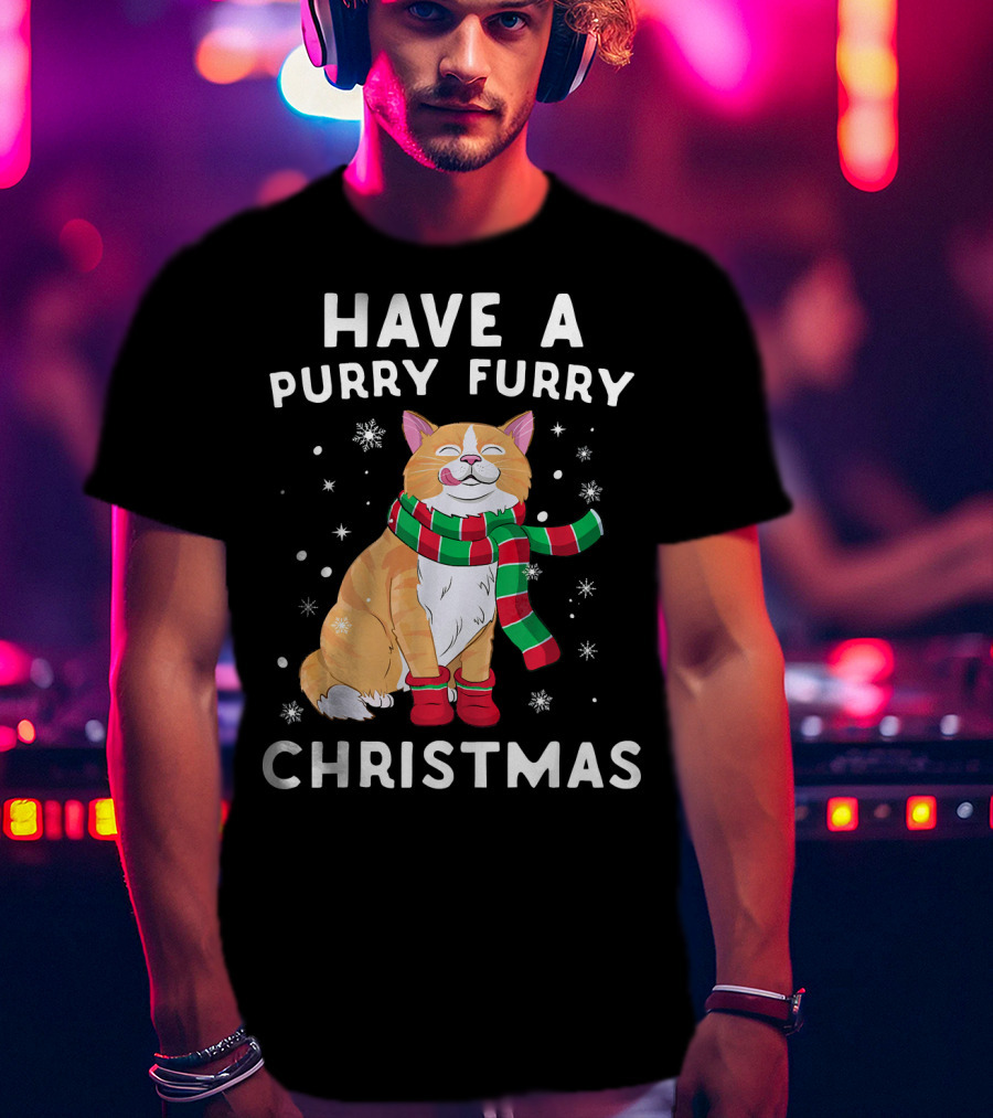 Have A Purry Furry Christmas Snowflakes And Cat With Scarf T-Shirt
