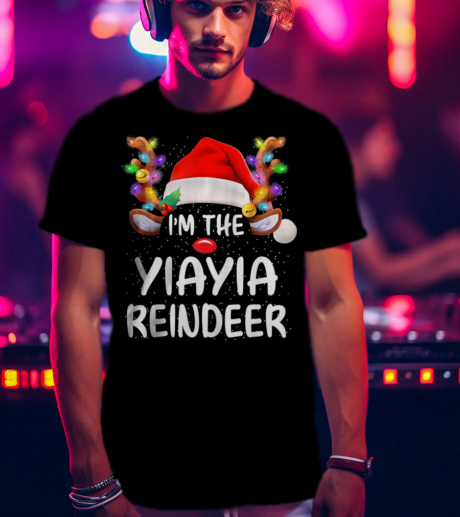I'm The Yiayia Reindeer Santa Hat Christmas Lights T-Shirt
