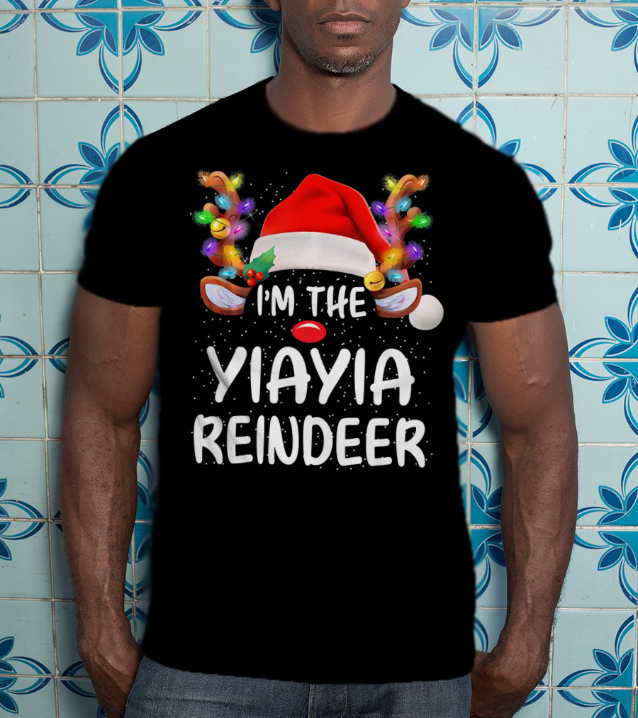 I'm The Yiayia Reindeer Santa Hat Christmas Lights T-Shirt
