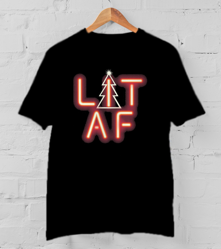 CHRISTMAS IS LIT AF Neon RED Tree T-Shirt
