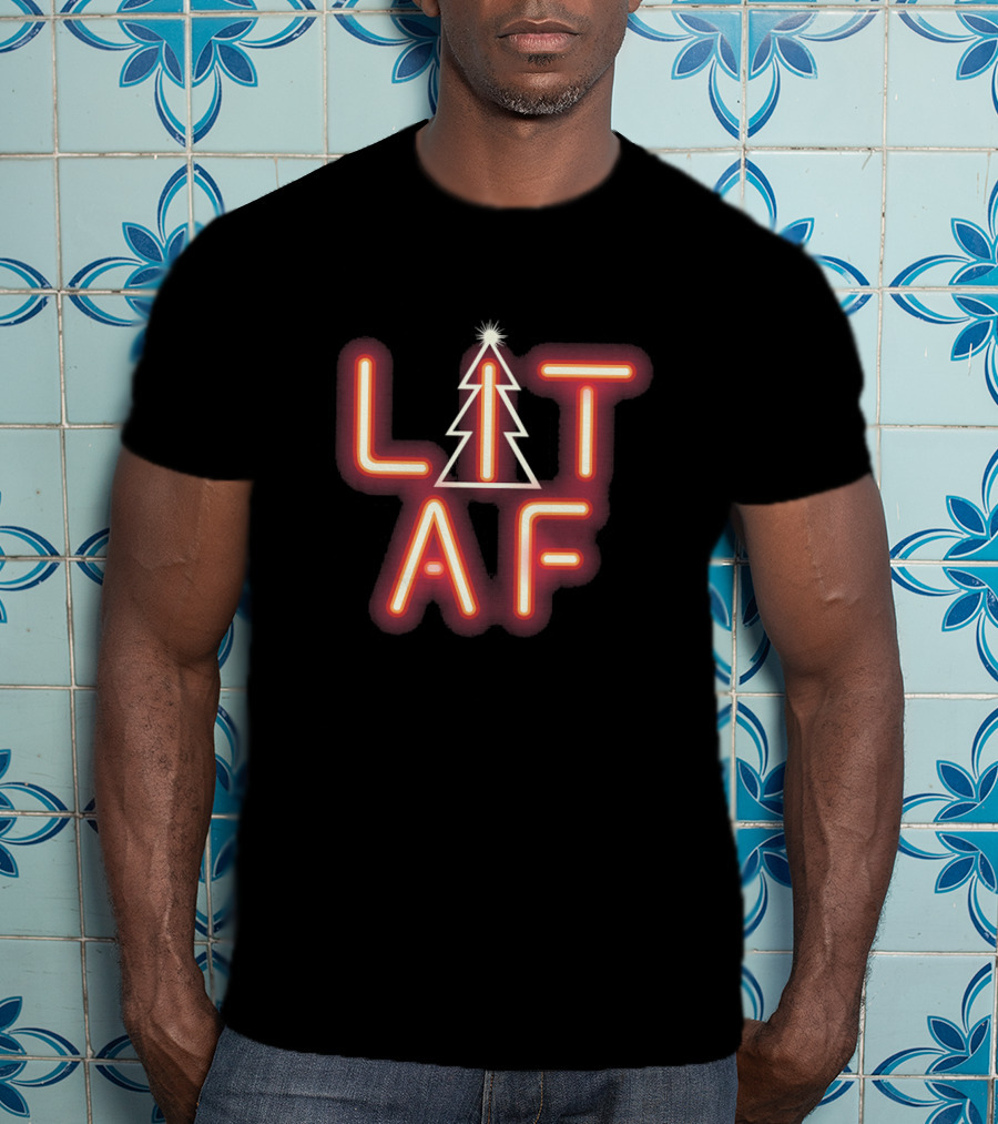 CHRISTMAS IS LIT AF Neon RED Tree T-Shirt