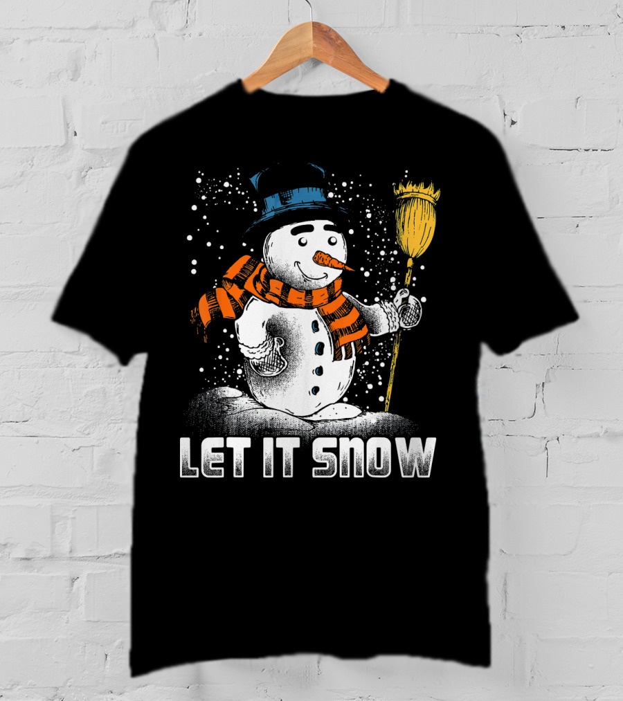 Let It Snow Snowman With Orange Scarf And Broom T-Shirt
