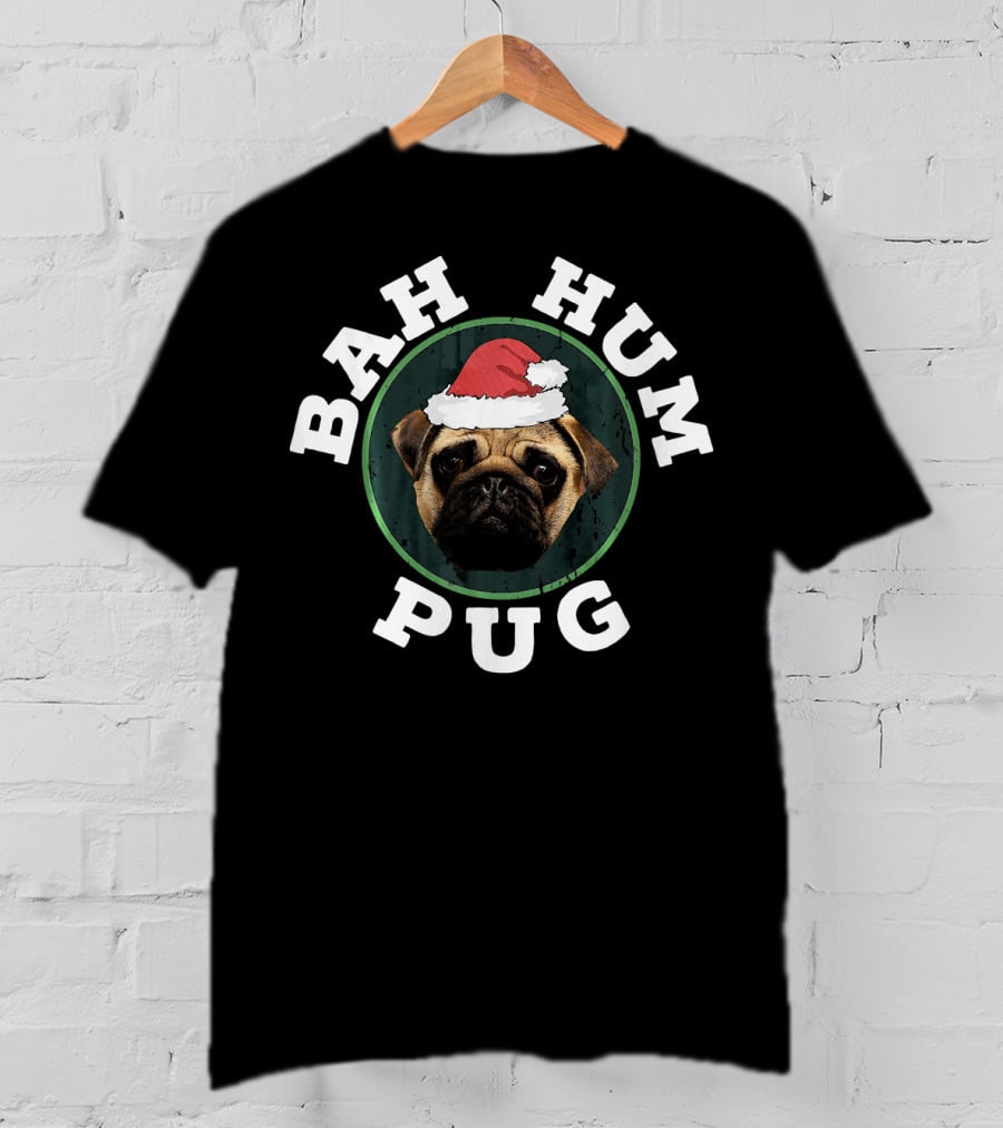 Bah Hum Pug Funny Pug Santa Hat T-Shirt