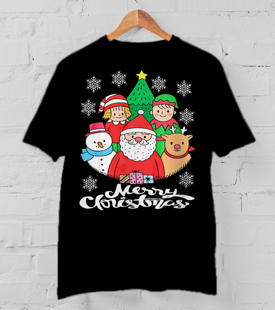 Merry Christmas Santa Claus Elf Snowman Reindeer Tree T-Shirt