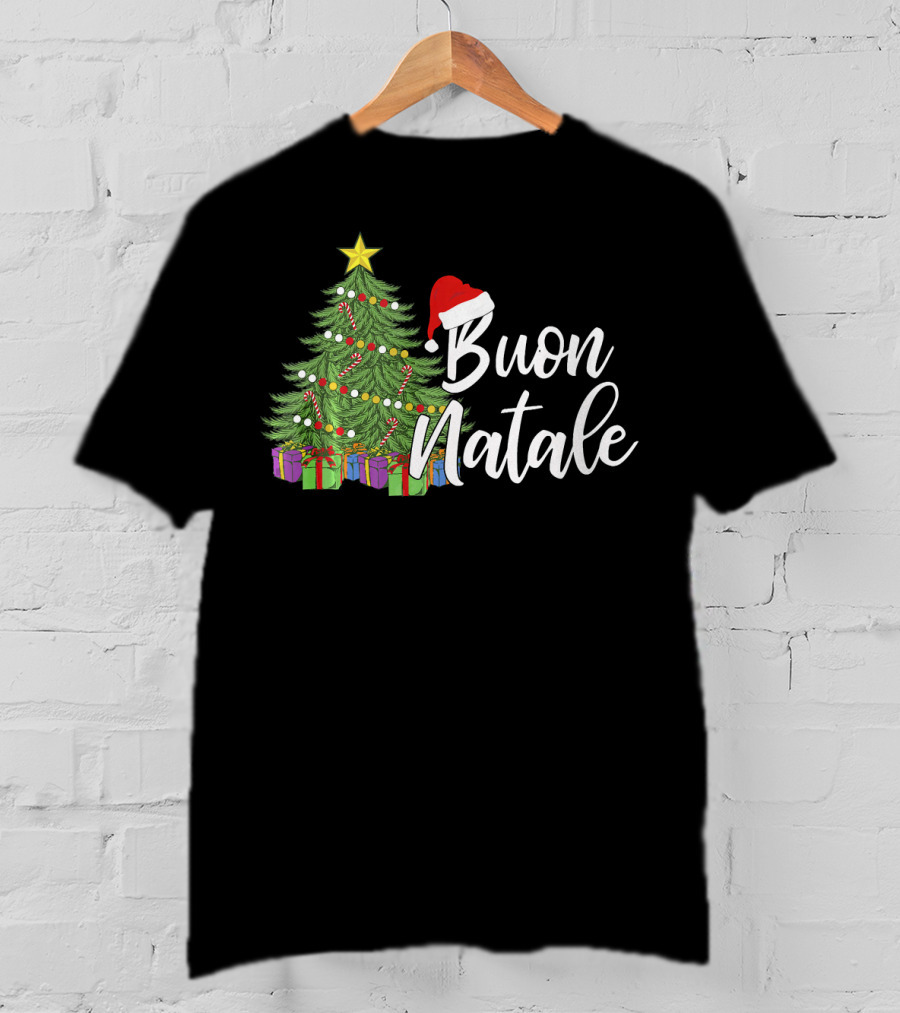 Buon Natale Italian Christmas Tree Santa Hat Tanti Auguri Regalo T-Shirt